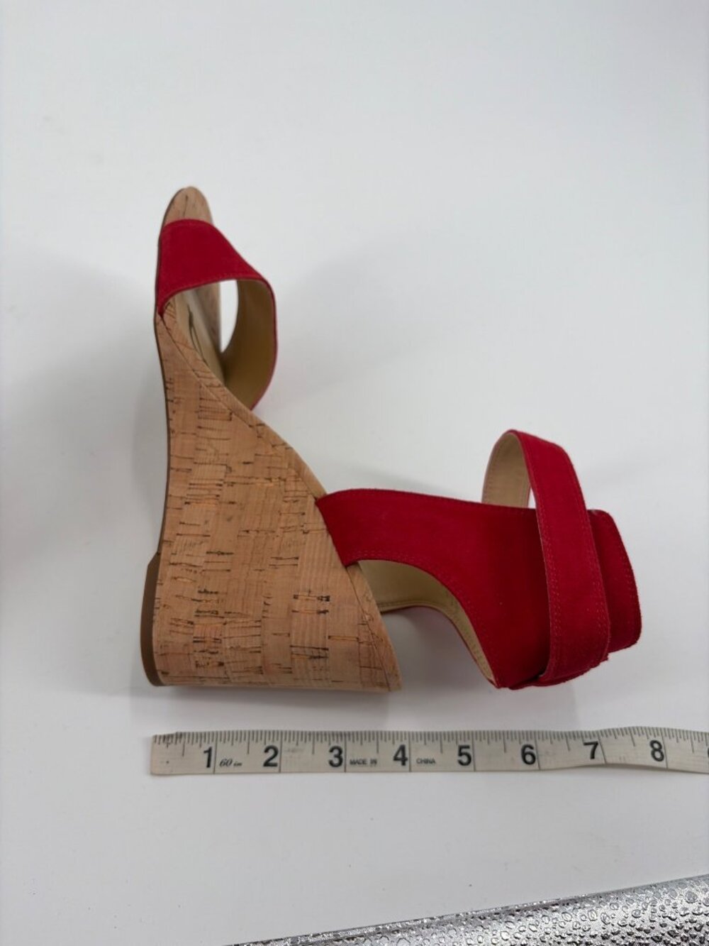 Sam Edelman Willow Womens 9.5M Red Suede Cork Wedge Sandals Ankle Strap Coastal - Picture 9 of 9